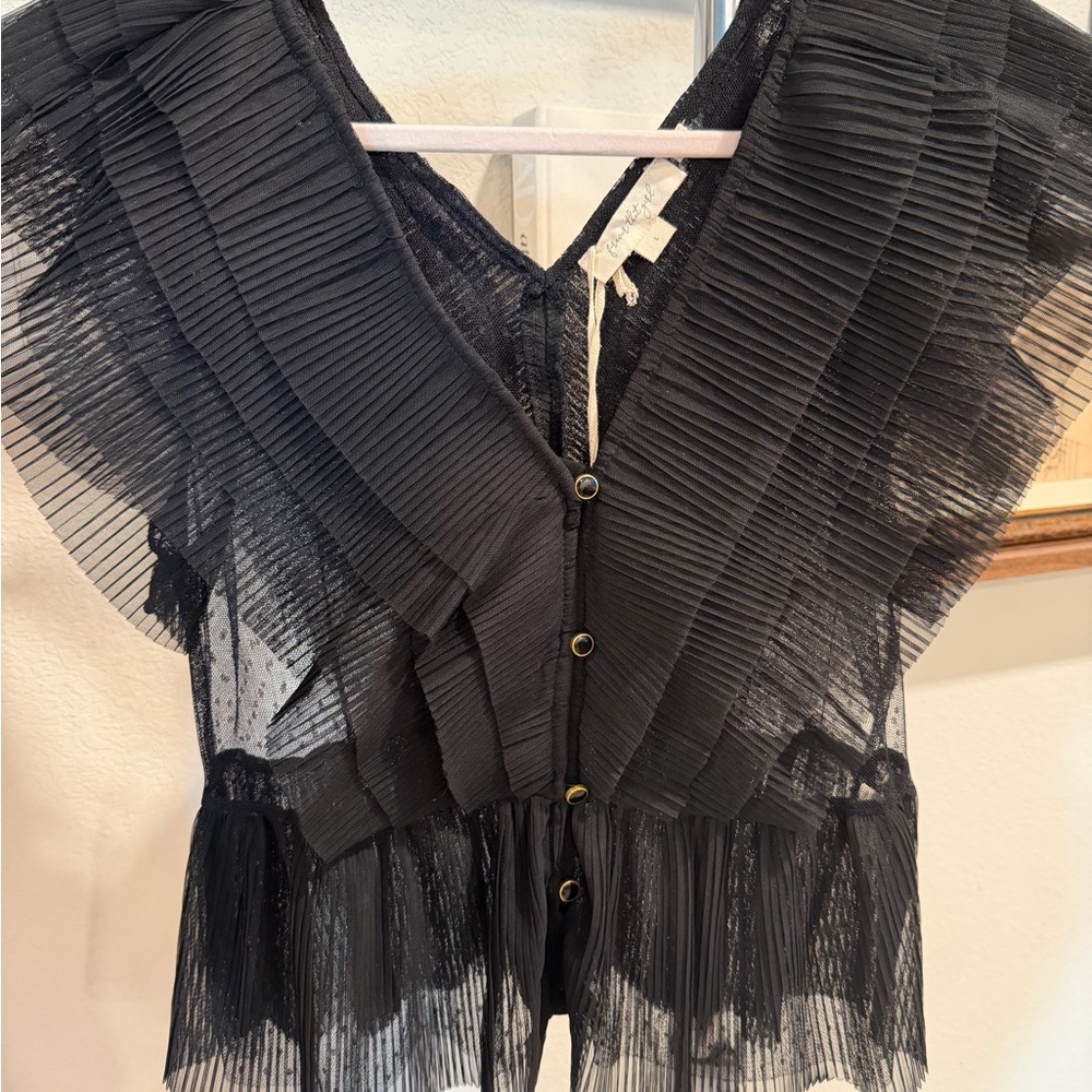 Elegant Black Sheer Blouse with Pleats